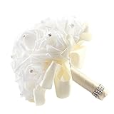 OurWarm® Ivory Crystal Roses Pearl Bridal Bridesmaid Wedding Bouquet Artificial Silk Flowers