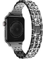 LELONG for Apple Watch Band 38mm 40mm 42mm 44mm SE Series 6 Series 5 4 3 2 1, Bling Replacement Bracelet iWatch Band, Diamond Rhinestone Stainless Steel Metal Wristband Strap