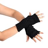GBSELL Women's Winter Crochet Knitted Arm Long Fingerless Warmers Gloves (Black)
