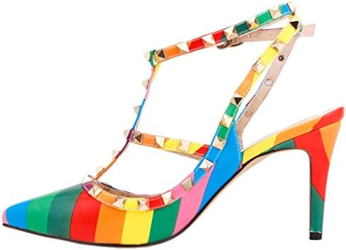SAMSAY Women's Slender Pointed Toe High Heels Rivet Strap Hot Sandals Dress Pumps