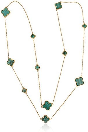 Four Leaf Lucky Necklace, 18k Gold Plated Long Chain Necklace 35"