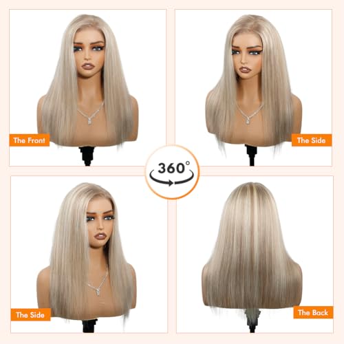 Ash Blonde Pre Plucked Human Hair Wig 13x4 Pre Plucked Human Hair Wig 13x4 UHD Lace Human Hair Wigs for Women 22 Inch 180% Density