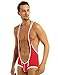 YiZYiF Men's Sexy Lingerie Bodysuit Boxer Briefs Suspenders Singlet Underwear Red Medium