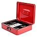 Safe Metal Cash Box with Money Tray & Combination Lock, Decaller Large Lock Storage Money Box with 5 Compartments Cash Tray, Red, 11 4/5