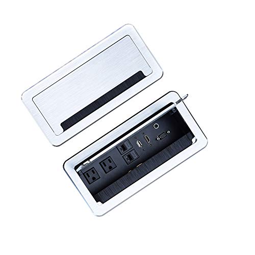 Tabletop Bursh Connectivity Box Outlet with Socket HDMI LAN VGA Power for Desktop Conferenceï¼ˆSilverï¼‰