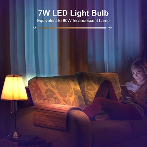 Smart Light Bulb Works with Alexa Echo Google Home Siri, RGB Color Changing WiFi Light Bulbs, No Hub Required, Warm White to Cool White Tunable, Dimming & Timing, APP & Voice Control,7W A19 E26 6Pack