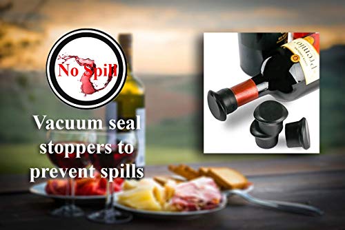 Silicone Wine Stoppers (6 pieces, Black) - Durable Silicone Rubber Beverage Preserver that is Guaranteed Spill and Leak Proof, Reusable Wine Saver with Vacuum Seal