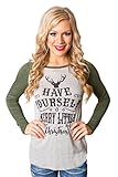 ABD Women's Christmas Reindeer Letter Print Raglan Striped Long Sleeve Shirt Tunic Top