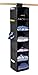 Hanging Sweater Organizer, 6 Shelves - Easily Organize and Maintain Your Sweaters Shape. Additional Six Side Pockets for Clothing Accessories. Attaches to Closet Rod with Heavy Duty Fastener. (Black)