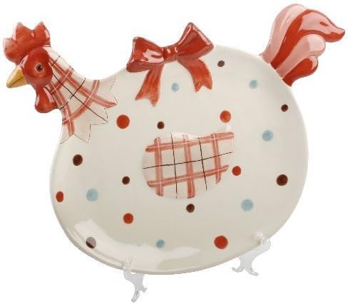 Spotted Rooster Ceramic Plate & Stand