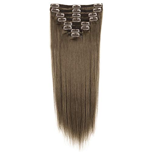 100% Remy Clip in Hair Extensions Remy Human Hair Standard Weft Natural Hair 8 Pieces 18 Clips Long Smooth Soft Silky Straight 20"/20inch 3.7 OZ