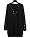 BOBIBI Womens Lace Up Front V Neck Long Sleeve Knit Pullover Sweater Mini Dress Top,Black,X-Large