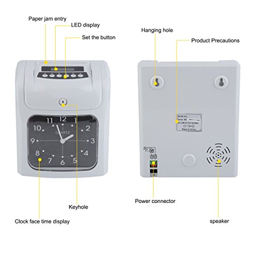 Belovedkai Electronic Employee Time Recorder Time Clock Punch Clock Payroll Recorder,960SEP, Two Color Printing, w/ 50 Time Cards & 2 Keys (Time Clock) - Thumbnail 5