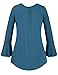 Nomorer Womens Pleated V Neck Long Bell Sleeves Solid Basic Blouse Top