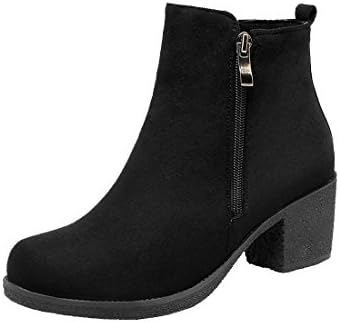 100FIXEO Women's Faux Suede Chunky Heel Ankle Boots Side Zipper (8 B(M) US, Black)