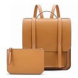 ECOSUSI Women Briefcase Laptop Backpack PU Leather Satchel Messenger Bag Fits up to 14 Inch Laptops with Small Purse, Brown