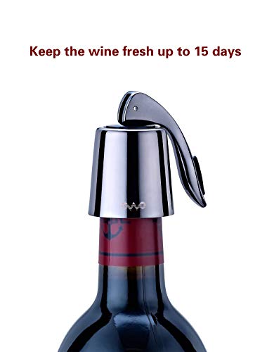 OWO Wine Stopper with Stainless Steel, Wine Preserver, Rose Gold Decorative Wine Saver Vacuum Plug with Silicone, Expanding Beverage Bottle Stopper, Reusable Wine Cork Keeps Wine Fresh (Metal Black)