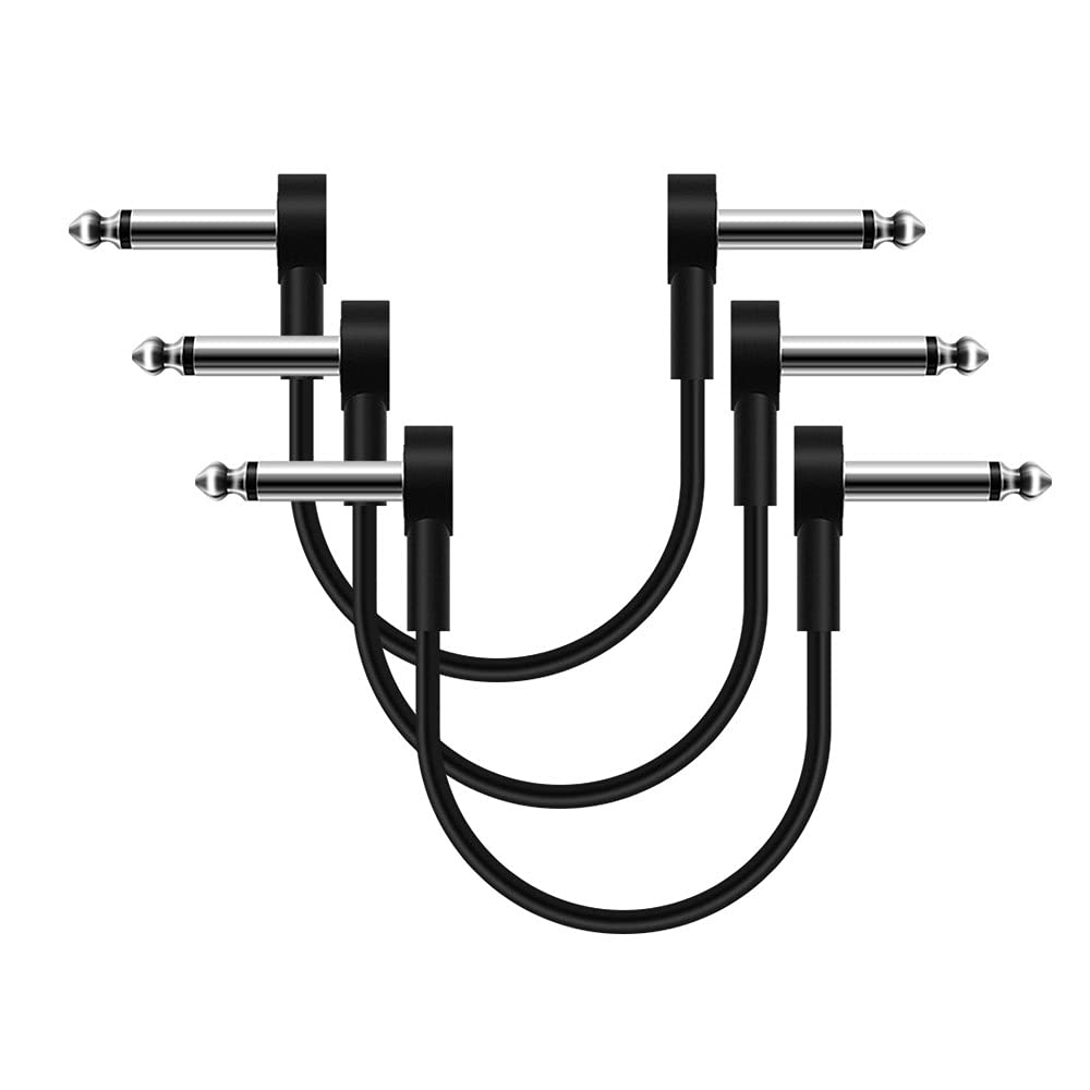 SONICAKE 6 Inch Guitar Patch Cable Guitar Effect Pedal Cables Noiseless 1/4" Right Angle TS Mono Cords for Effect Pedals Black 3 Pack — image 1