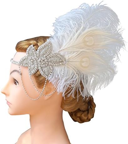 Blank K Rhinetones Feather Headband Annees 20 Flapper Dress 1920s Headband Great Gatsby Headpiece