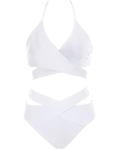 SHEIN Swim Summer Beach Mono Bikini Set O-Ring Criss Cross Halter Top High Waisted Bottom 2 Piece Swimsuit P 12972087 Cat 1866