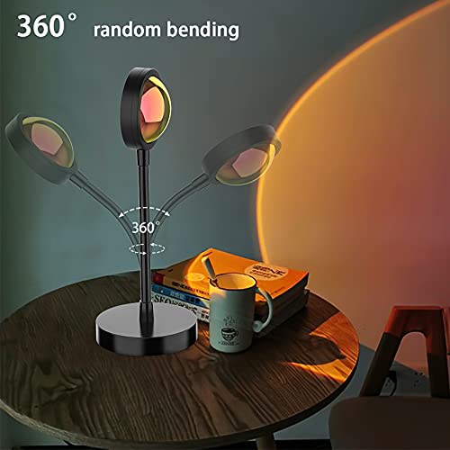 Sunset Lamp Projector 16 Colors Changing COB LED Sun Light 360 Degree Bend Rainbow Projection USB Night Light with Remote Control for Photography Selfie Living Room Home Bedroom Wall Decor