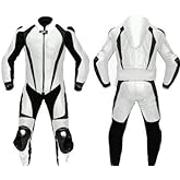 MATAGEAR Motorcycle White and Black One Piece Leather Racing Suit CE Approved Protection (Large)