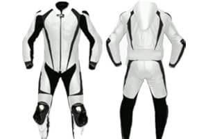 MATAGEAR Motorcycle White and Black One Piece Leather Racing Suit CE Approved Protection (Medium)