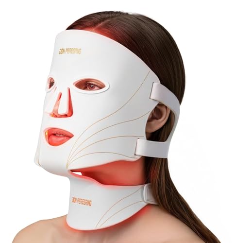 Red Light Therapy Mask for Face and Neck Full Coverage by DON PEREGRINO | FDA Cleared, FSA/HSA Eligible, Medical-grade Silicone, Zero Irritation, Storage Bag, Timer & Intensity Option