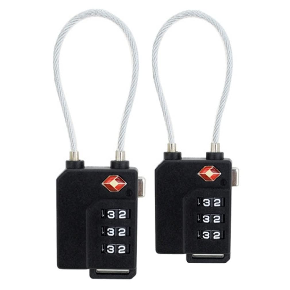 2 x V.S.P. Luggage Locks TSA Approved, Cable Travel Locks, 3 Digit Combination Zipper Locks for Travel Suitcase, Baggage, Backpack, Briefcase, Small Locker Lock for Gym, School (2, Black)