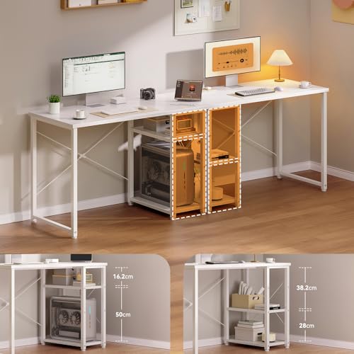 ODK Desk with Storage, 100 x 48 cm Computer Desk with Height-Adjustable and Reversible Shelf, Stable Computer Table for Telework Gaming Students, White