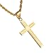 HZMAN Simple Gold Stainless Steel Cross Pendant Necklace True Religious, 22 inch Rope Chain for women men