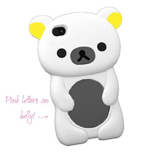 3D Cute Teddy Rilakkuma Bear Silicone Case for iPhone 4 4S 4G (White / Gray)