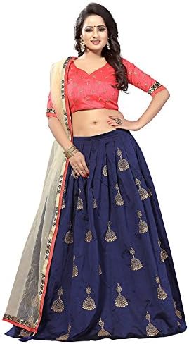 REGON Women's Taffeta Silk Lehenga Choli (MRL-001, Navy Blue, Free Size)