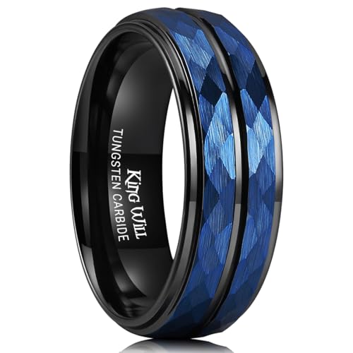 King Will 6mm 8mm Men's Tungsten Carbide Wedding Ring Hammered Groove Wedding Band Mens Two Tone Black/Silver/Gold/Brown Engagement Ring for Men and Women Matte Brushed Finish Comfort Fit Size 6-14