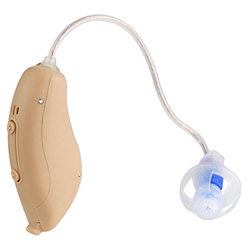 Neosonic Hearing Amplifier Mini RIC, Tiny yet Powerful Digital Sound Amplifying Devices with Adaptive Feedback Cancellation and 4 Preset Listening Programs, for Adults and Seniors (Beige, Left)