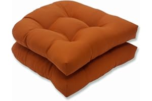Pillow Perfect Monti Chino Solid Indoor/Outdoor Wicker Patio Seat Cushion Reversible, Weather and Fade Resistant, Round Corner - 19" x 19", Orange, 2 Count