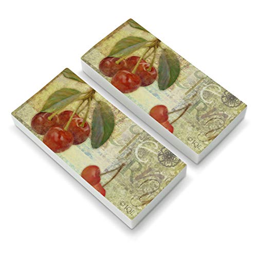 Christmas Holiday Cherry Cherries Red Green Eraser Set of 2