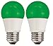 TCP 5W Equivalent Green LED A15 Regular Shaped Light Bulbs, Non-Dimmable (2 Pack)