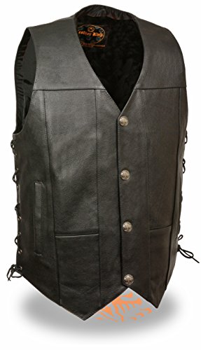 Men's Side Lace Vest w/ Buffalo Nickel Snaps, Dual Side Conceal Weapon Gun Pockets & Single Panel Back Perfect for Club Patches (Medium)