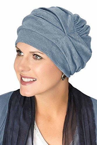 Headcovers Unlimited Trinity Turban-Caps for Women with Chemo Cancer Hair Loss Denim Chambrey - Thumbnail 5