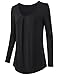 Women's Long Sleeve Flow Blouse Top, Round Neck Pleated Front, XXL Black