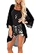 Women 3/4 Sleeve Kimono Cover Up Sheer Chiffon Blouse Loose Long Cardigan Black X-Large