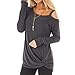 Mlide Womens Casual Pullover Cold Shoulder Tunic Tops Loose Blouse T-Shirts,Long Seelve-Gray 1,Mthumb 2