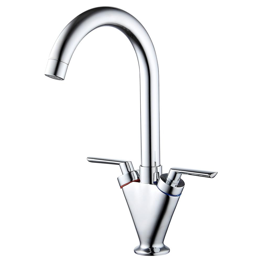 Kitchen Mixer Tap Dual Lever Monobloc Swivel Spout Chrome Sink Taps Brass with UK Standard Fittings