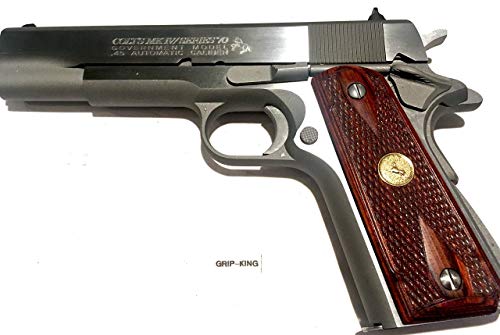 GRIP KING 1911 GRIPS SALE $39.73.FITS COLT FULL SIZE, EXOTIC BURLED ROSEWOOD GOLD "RAMPANT HORSE " MEDALLIONS FULL BORDERS FANCY EDGE. DOUBLE DIAMONDS,CHECKERED COLT CLASSIC. MADE IN U.S.A. - Thumbnail 3