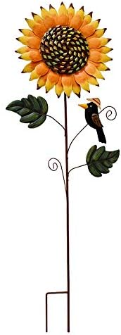 Flower Backyard Stake Ornamental Flower Yard Stake, Sunflower Decor Metallic Yard Artwork Decor Out of doors Backyard Ornament for Patio Porch Garden Pathway Yard 33.5″ x 13″ x 1″ (Orange Sunflower Backyard Stake)