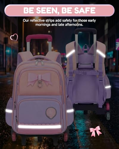 Amythe School Bag for Girls Primary 6-10 Years Old School Backpack Kawaii Lightweight Water Repellent with Reflective Strips, 6 Wheels Trolley for CP CE1 CE2 CM1 CM2, purple, Daypack Backpacks | Sac à Dos École Kawaii Léger Déperlant pour Enfants 6 à 10 ans, 6 Roues Trolley pour CP CE1 CE2 CM1 CM2 - Rentrée / Voyages