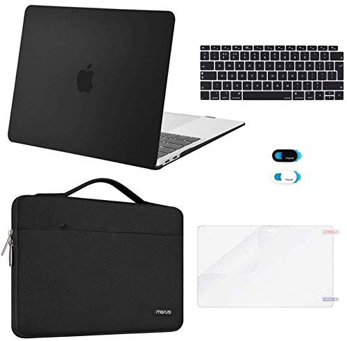 MOSISO Compatible with MacBook Air 13 inch Case 2021 2020 2019 2018 M1 A2337/2179/1932, Hard Shell for MacBook Air M1 Case 13.3 inch &Bag&Keyboard Skin&Webcam Cover&Screen Protector, Black