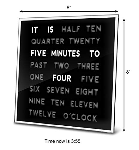 LED Word Clock - Displays Time as Text - Powered by AC Adapter (8" x 8") (Certified Refurbished)