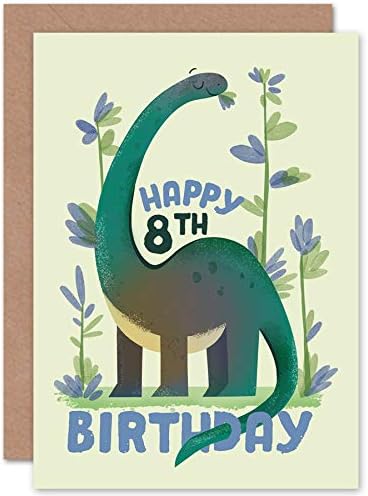 Wee Blue Coo Dinosaur Boys 8th Birthday Card Apatosaurus, Age 8, 17.5 x 12.5 cm
